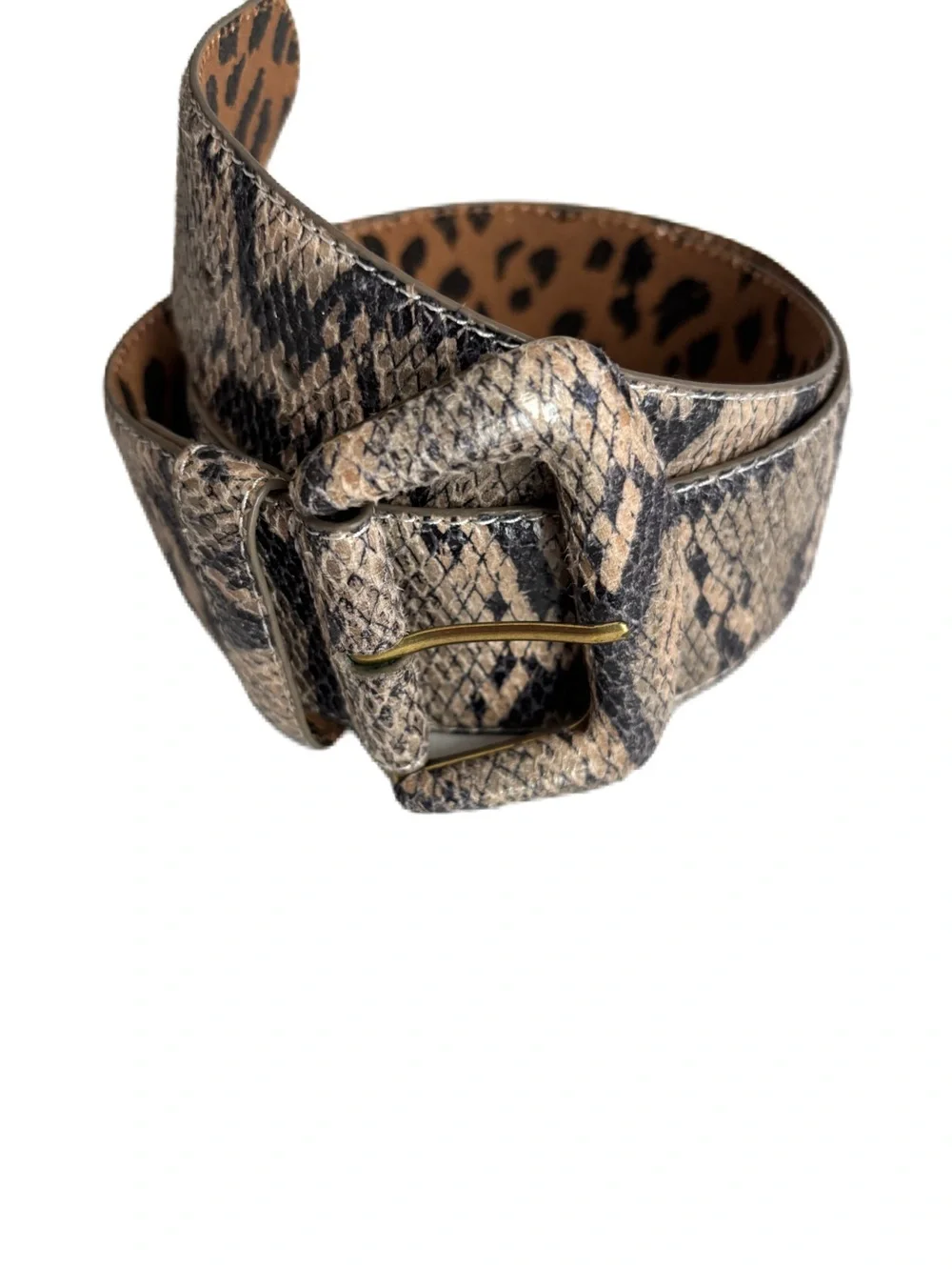 Betsy Johnson Wide Beige and Black Snakeskin Print Belt Size S